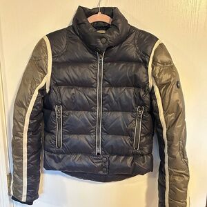 Replay Cropped Moto Down Jacket Navy Olive Color block Biker Puffer Size S